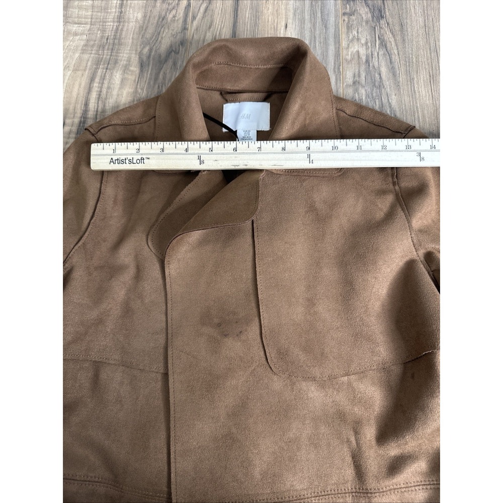 H&M Faux Suede Oversized Jacket Womens XS Tan Longline Coat Belted Pockets - Picture 10 of 14